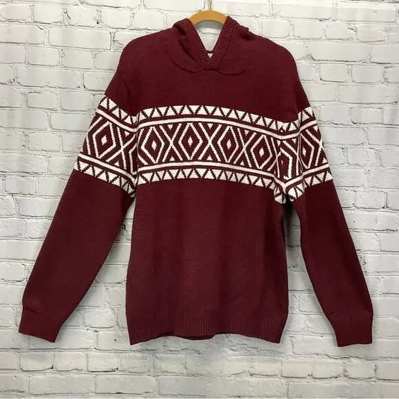 Goodfellow Knit Hooded Sweater Mens Size XXL Burgundy/White Pullover Soft Preppy - Picture 8 of 11